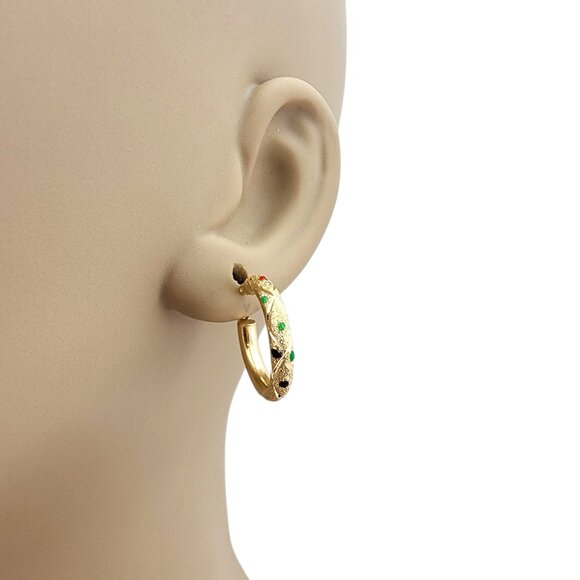 14K Yellow Gold Colored Stones Hoop Earrings #22723 - Picture 10 of 10